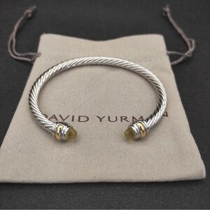 David Yurman Two-Tone Silver Cable Cuff with Yellow Stone Ends 5mm